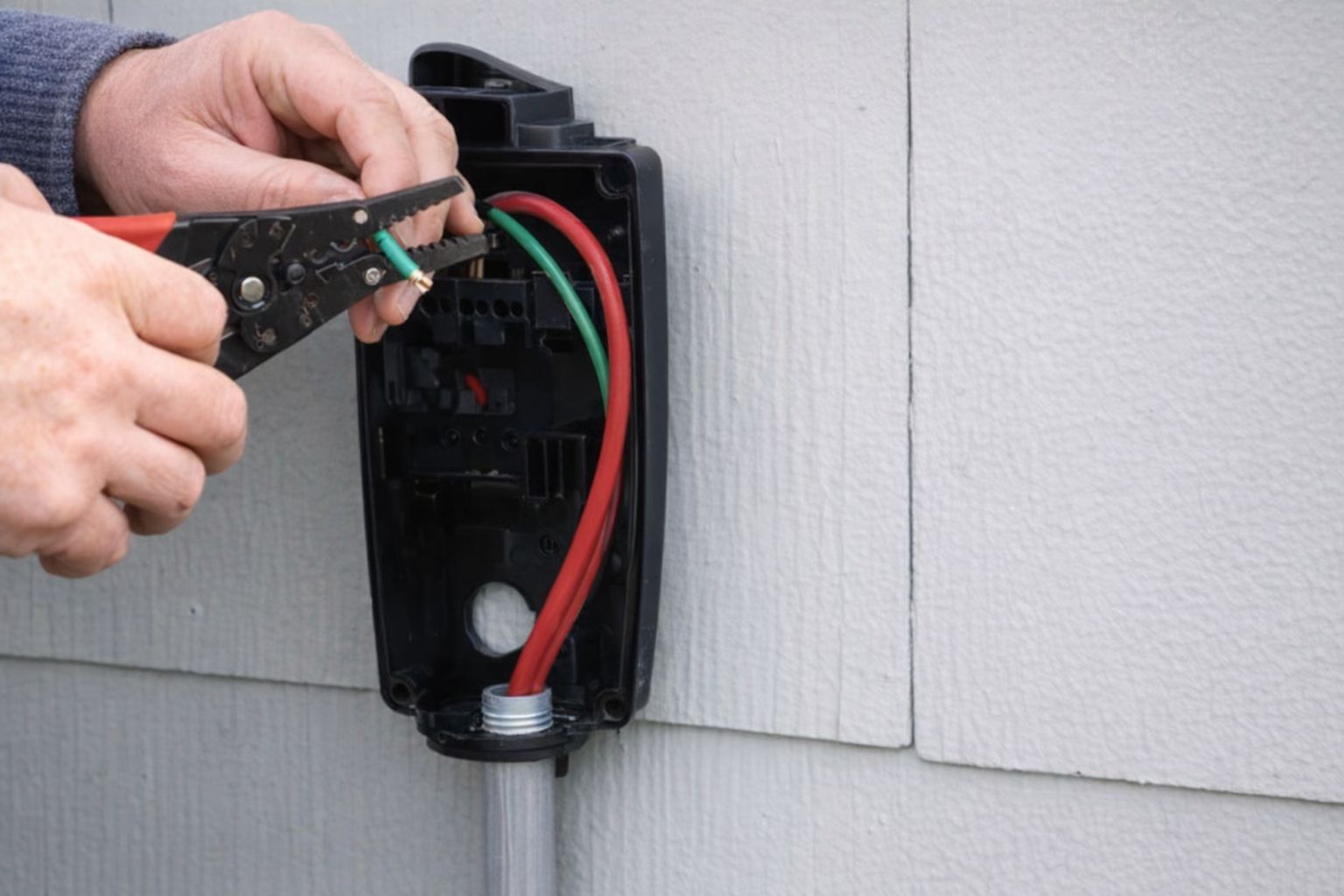 Installation av Zaptec Pro laddbox med kablar och verktyg.